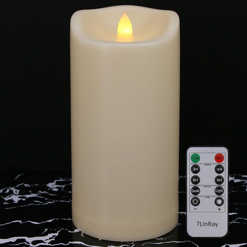 7LinRay Store 4" x 10" Large Outdoor Flameless Candle with Remote and Timer, Waterproof Battery Operated Flickering LED Pillar Candle for Lanterns, Ivory Plastic, 1 Pack (Battery Not Included) - Image 1